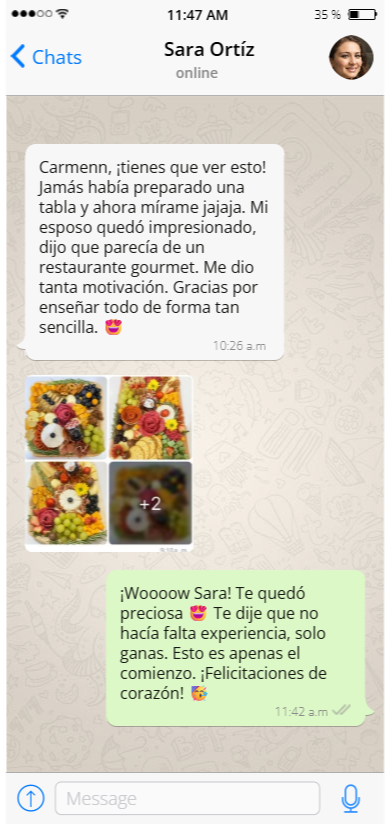 Depoimento de aluna com resultados de tábuas de queijos (Imagem 2).